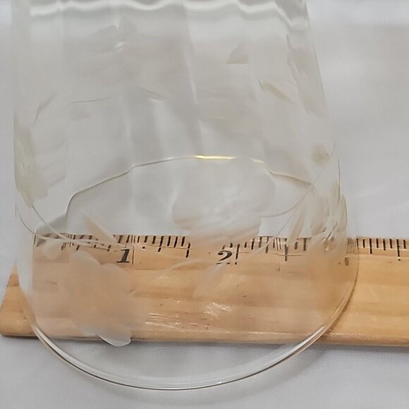 Tiffin Floral Etched Footed Ice Tea Tumbler 5" Mandarin Yellow Depression Glass - Picture 6 of 6